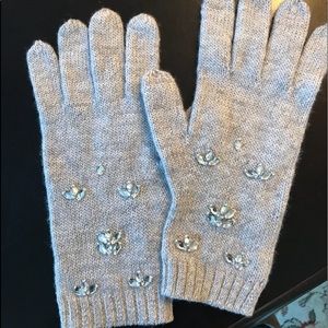 NWOT soft grey gloves with jewel accents